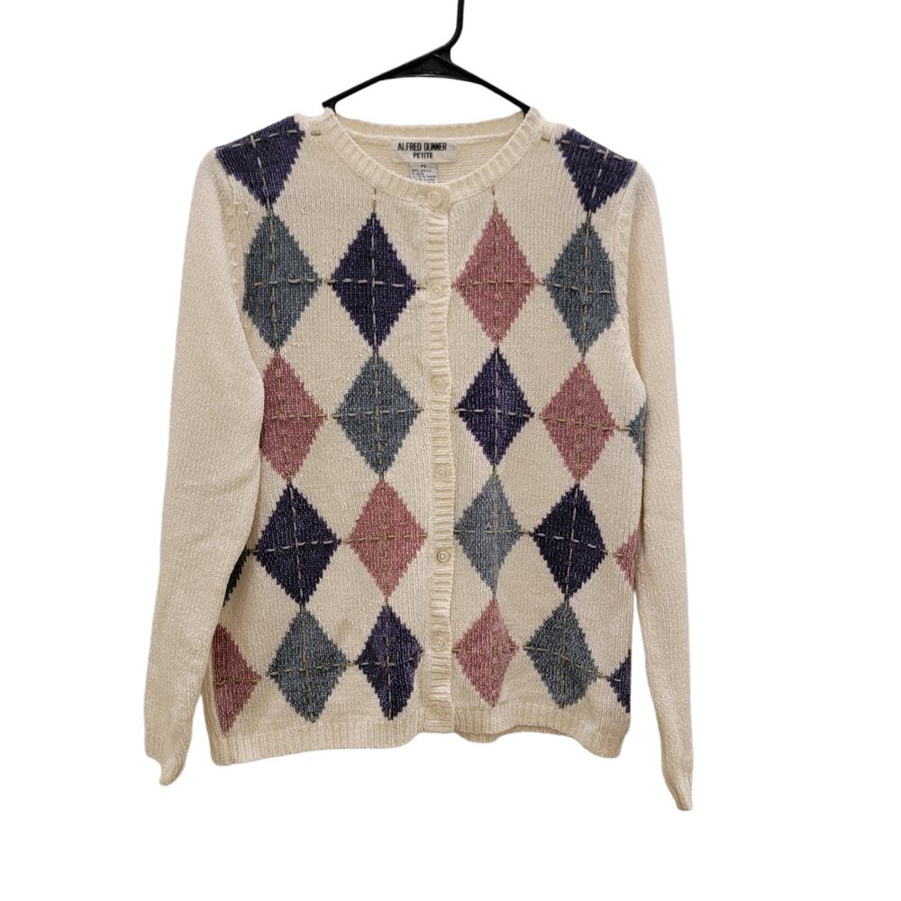 Vintage 90s Alfred Dunner‎ Petite Sz Petite Small PS Beige Button Front Cardigan